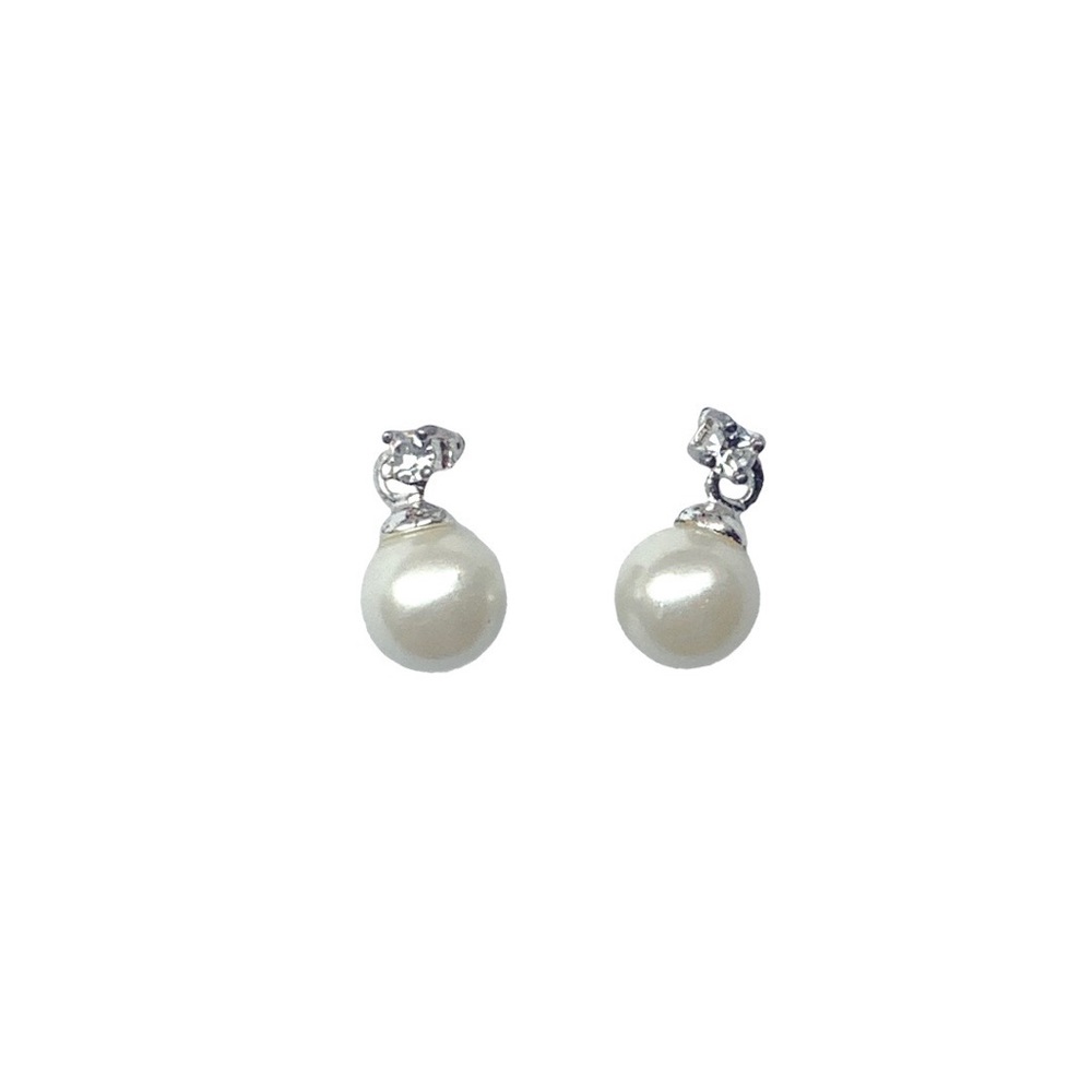Vintage Dainty White 14k Diamond Pearl Drop Earrings - Picture 5 of 8
